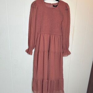 Long Sleeve Tiered Maxi Dress in Dusty Rose